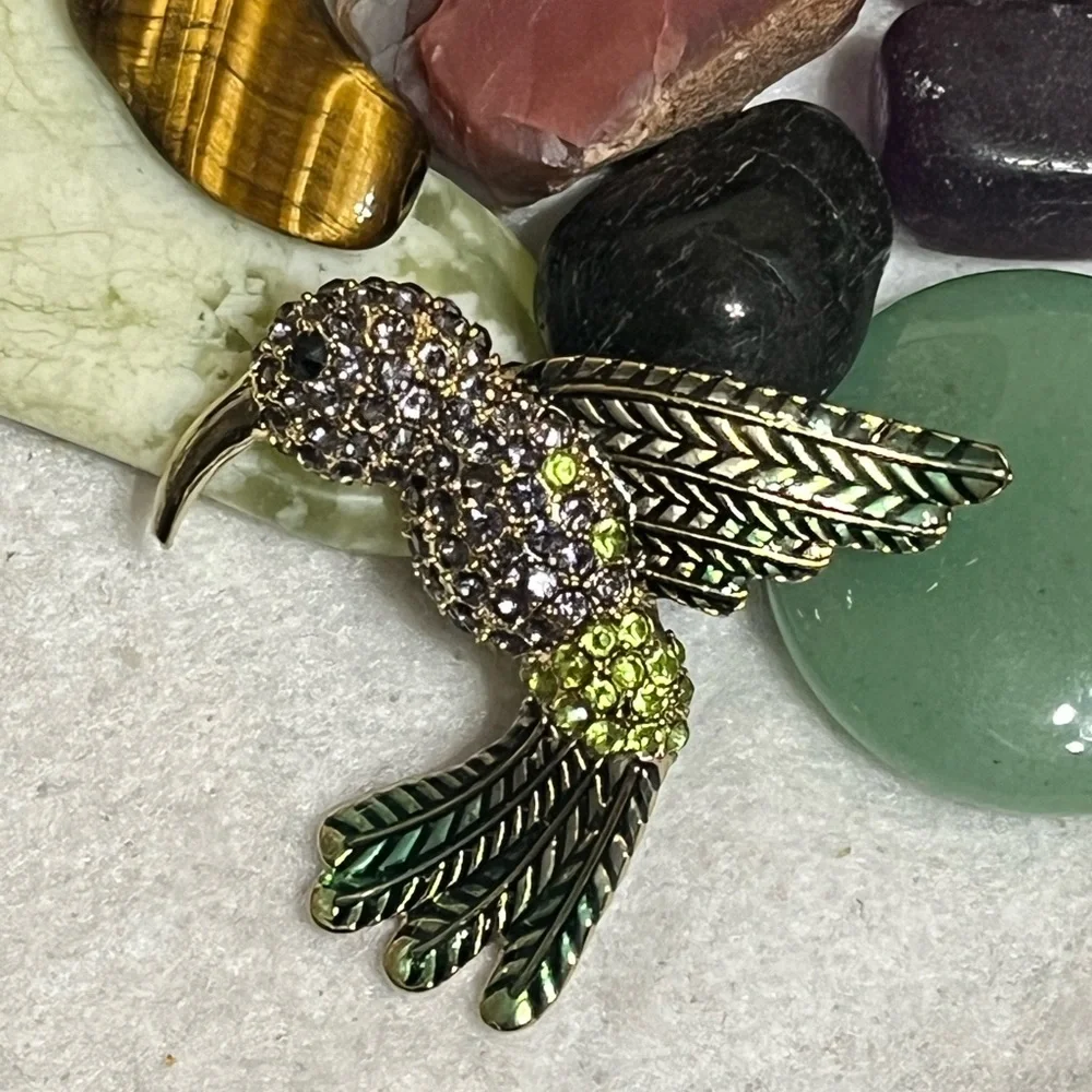 Hummingbird Enamel Rhinestone Brooch - Picture 5 of 12